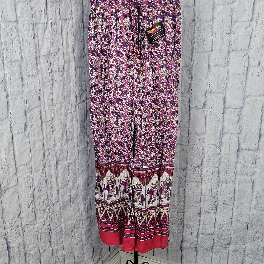 Magic Touch‎ Boho Elephant Print Wide Leg Pants NWT Waist 28" Inseam 26"